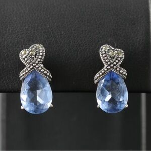 Elegant Blue Teardrop Earrings. Sterling glass and Marcasite